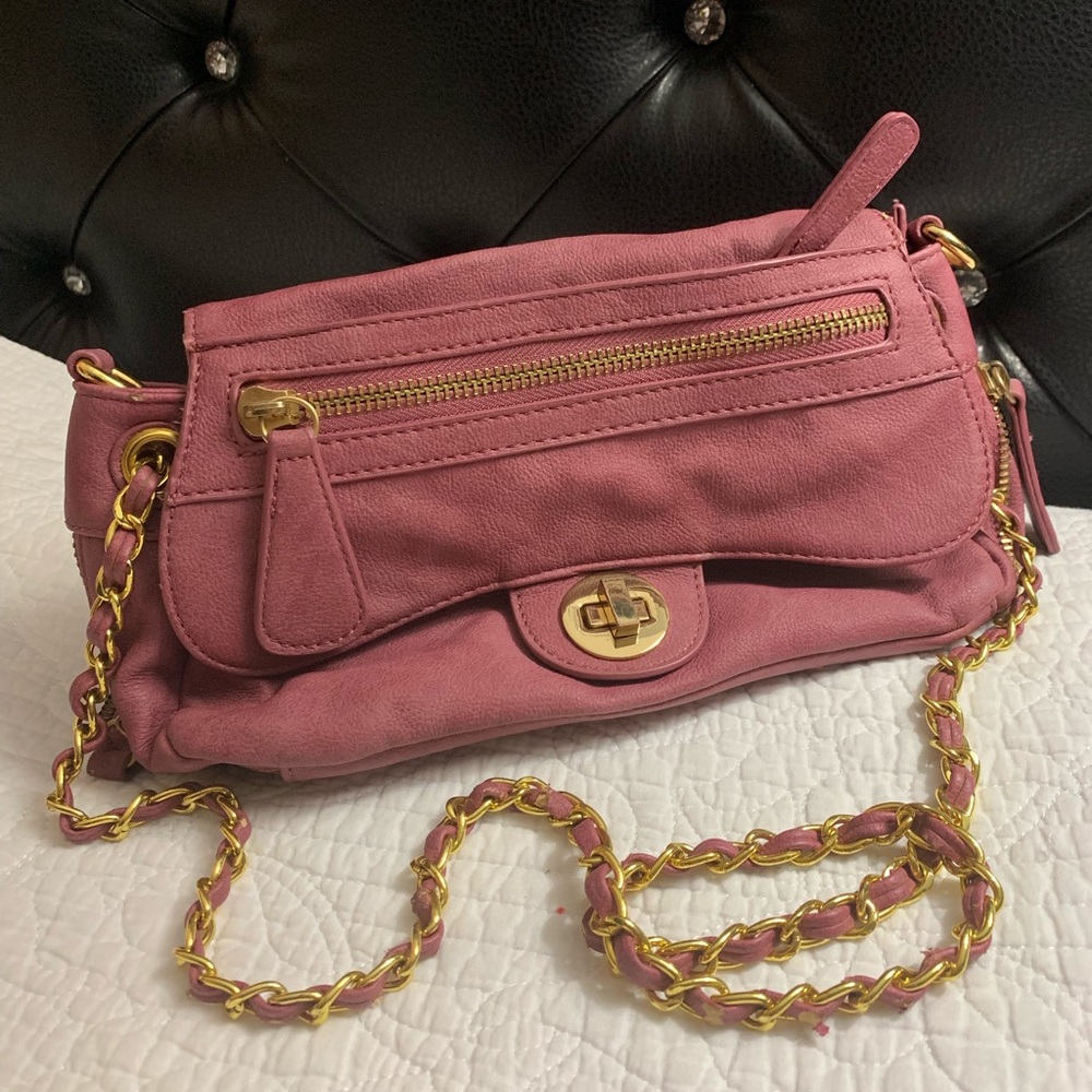 Pink long length shoulder Handbag with gold chain
